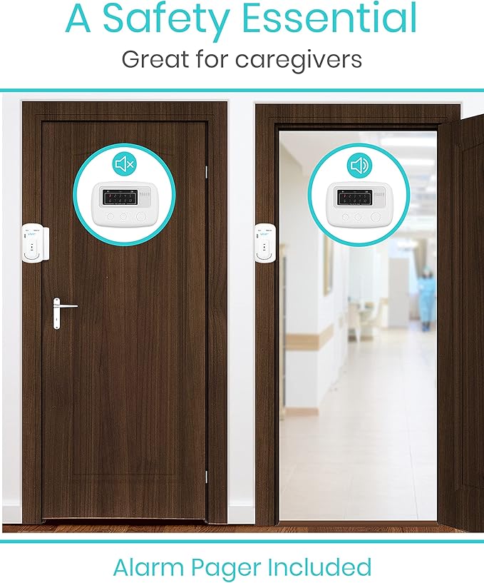 Vive Door and Window Alarm - Wireless Sensor Operated Kit for Elderly Dementia Patient Safety - Automatic Motion Health Alert System - Adhesive Strip and Battery Included - for Health Care, Caretakers