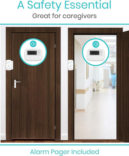 Vive Door and Window Alarm - Wireless Sensor Operated Kit for Elderly Dementia Patient Safety - Automatic Motion Health Alert System - Adhesive Strip and Battery Included - for Health Care, Caretakers