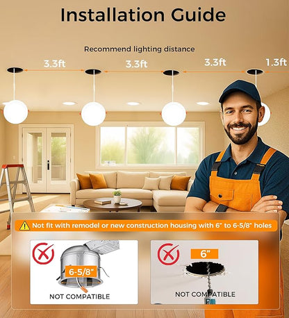 CLOUDY BAY 20W 8 inch LED Recessed Lights,5Color 2700K/3000K/3500K/4000K/5000K Selectable,Dimmable CRI 90+,IC Rated,ETL Listed,Ultra Thin Recessed Downlight with Junction Box,White,6 Pack