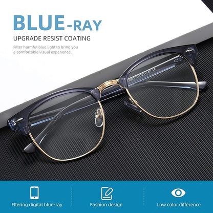 Blue Light Blocking Glasses Vintage Half Frame UV Clear Lens Anti Eyestrain Computer Gaming Glasses for Men Women
