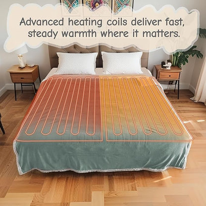 Electric Heated Blanket Queen Size 84"x90", Soft Flannel with Dual Controllers & Overheat Protection, 9 Adjustable Heat Settings & 10-Hour Auto-Off Timer, Fast Heating for Winter Comfort, Light Green