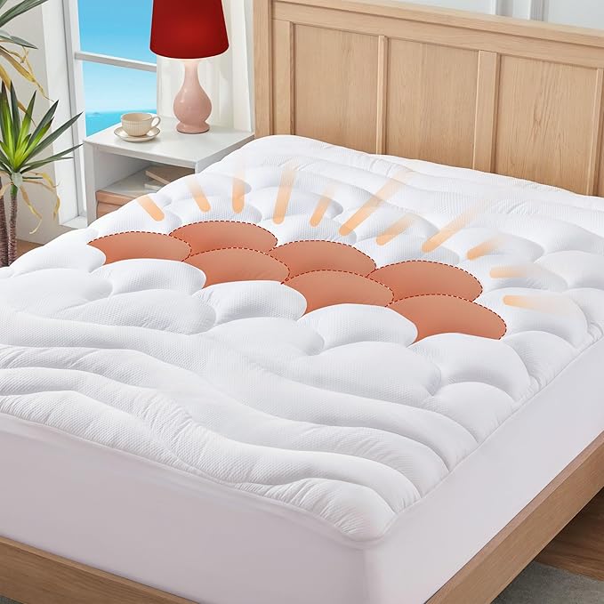Mattress Topper Twin XL College Dorm, Extra Long Twin Cooling Mattress Pad for Single, Thick Fluffy Mattress Protector Cover Washable, Deep Pocket 8-21" (39x80 inch, White)
