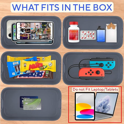 Timed Lock Box - Unplug from Cell Phones, Video Games, Socials, Snacks, Distractions - Simple or Timer Lock Mode - 30 Days Max Timer - Be More Present, Productive & Focused - Habit Control - Gray