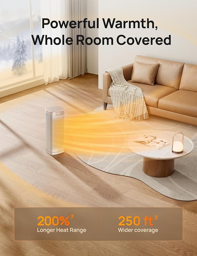 DREO Space Heaters for Indoor Use, 1500W Fast Heating Portable Heaters with Remote, Large PTC Ceramic Electric for Bedroom, 12H Timer, 70° Oscillation, Overheat Protection, Safety Heat for Home Office