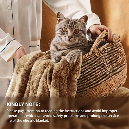 Homemate Electric Heated Blanket Twin Size - 62"x84" Heating Blanket Twin Size 1/2/4/6/8 Hours Auto-Off 10 Heat Level Over-Heat Protection Luxury Faux Fur Sherpa ETL Certification