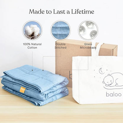 Baloo Weighted Blanket for Kids and Adults (Indigo - 9lbs 40"x60" - Mini Size) | Cooling & 100% Cotton Material | Machine Washable & Dryer Safe | with Glass Microbead Fill