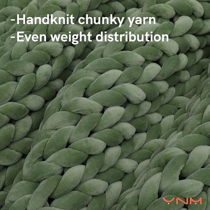 YnM Velvet Weighted Blanket, Handmade Chunky Knitted Design, Soft and Cozy, Temperature Regulating and Breathable, Machine Washable Throw for Sleep or Home Decor (Avocado Green, 60x80 Inch, 20lbs)