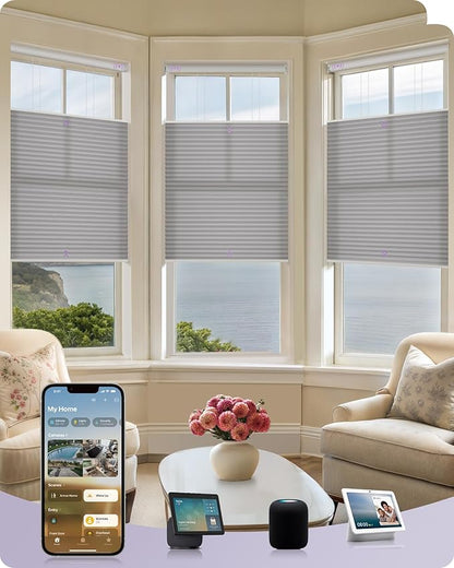 Graywind Motorized Matter Cellular Shades- 60% Blackout Top Down Bottom Up 1-3/4"Cell Honeycomb Blinds for Indoor Windows, Compatible with Alexa Google Siri, Custom Size,Pearl Grey