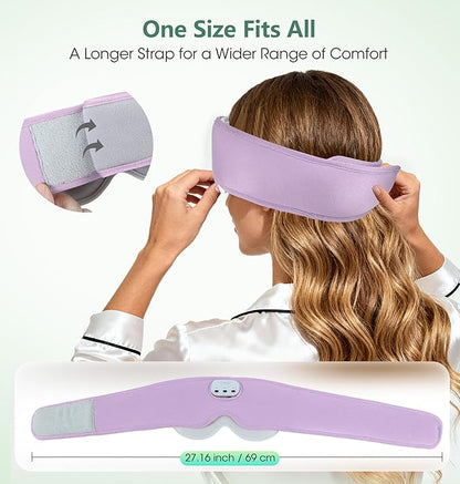 LC-dolida Voice Control Bluetooth Sleep Mask, Bamboo Cotton Bluetooth Sleep Headphones with 3D Zero-Pressure Cups and Timer Setting, Total Blackout Sleep Eye Mask for Side Sleepers, Purple