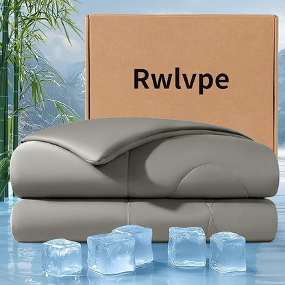 Rwlvpe Cooling Comforter King Size, 100% Rayon Derived from Bamboo Shell, Cooling Blanket for Hot Sleepers, Q-Max>0.48 Breathable Bamboo Fill Duvet Insert (106"x90", Grey)