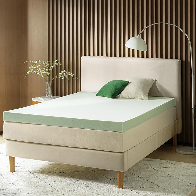 ZINUS 4 Inch Green Tea Memory Foam Mattress Topper, Pressure-Relieving Layer, Ideal for Back Pain Relief, Compact WONDERBOX Packaging, CertiPUR-US Certified, Full