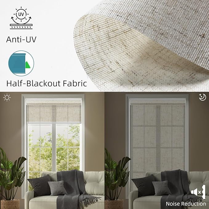 SmartWings Motorized Light Filtering Shades, 70% Blackout, Custom Size, Rechargeable Battery, Works with Matter/Apple HomeKit, Alexa, Thread/Zigbee, Remote Optional, 70% Linen Sand