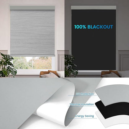 Motorized 100% Blackout Roller Shades – Custom Smart Blinds with Remote Control, Rechargeable Battery or Plug-in Motor, Tuya WiFi Optional, Home & Office Automatic Window Shades (Light Gray/CH9422)