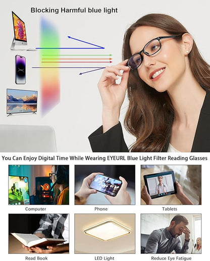 EYEURL Reading Glasses Womens Blue Light Blocking - 2 Pack Lightweight Computer Readers +3.0 Glare Blocking Ladies Eyeglass