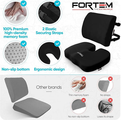 FORTEM Seat Cushion, Office Chair Cushion, Lumbar Support Pillow for Office Chair, Memory Foam Sciatica Coccyx Tailbone Pressure Pain Relief, Car Sitting Pad, Washable Non Slip, XL