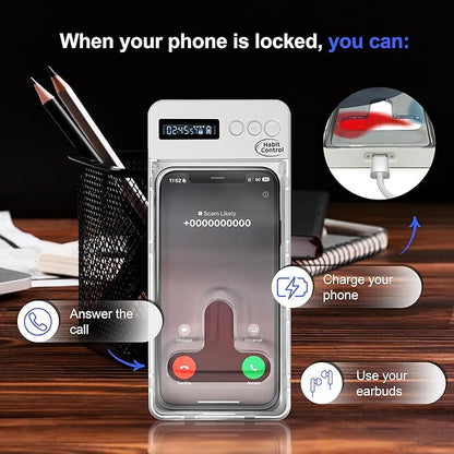 Phone Lock Box - Timed Lock Box Cell Phone Locker, Safe Lockbox Bad Habit, Smartphone Jail with Timer Reduce Kids Adults Screen Time Improve Productivity, Family Time Container - White