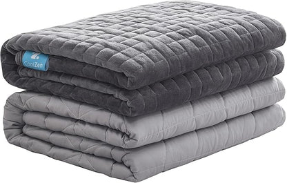 CoolZen™ Cooling Weighted Blanket 25 lbs with Removable Cover — Heavy Blanket for Adults, Calming, & Sleeping — Weighted Comforter with Premium Glass Beads for All Seasons — 60”x80” Queen Bed Size