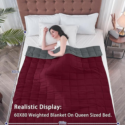 yescool Weighted Blanket for Adults (12 lbs, 60" x 80", Red Grey) Cooling Heavy Blanket for Sleeping Perfect for 110-130 lbs, Queen Size Breathable Blanket with Premium Glass Bead, Machine Washable