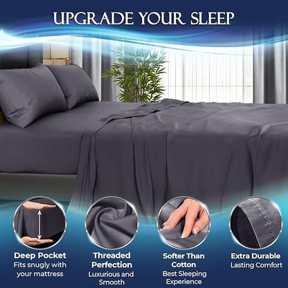 DECOLURE Cooling Sheets Full Set 4pcs - Luxurious & Ultra-Soft Full Size Cooling Sheets for Hot Sleepers - Comfortable Bamboo Viscose Microfiber Full Cooling Bed Sheets w/Deep Pockets (Graphite)