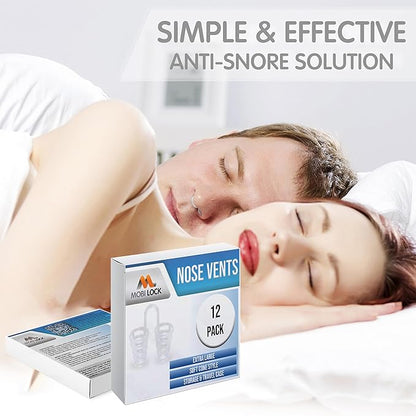 Nose Vent Sinus Relief (Pack of 12 Extra Large Size) Soft Cone Vents - A Simple Solution for Nasal Snorers - Reusable Snoring Device to Enjoy a Peaceful Night's Sleep - by Mobi Lock