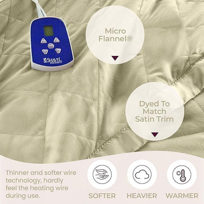 Thermee Micro Flannel Heated Blanket - Full Size, 10 Settings, Rapid Heating, Luxuriously Soft, Programable - Sage