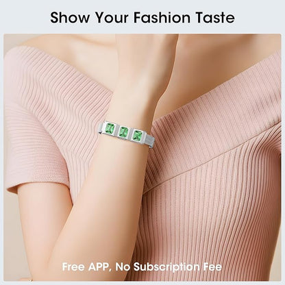 Mingtawn Women's Smart Bracelet with 2 Bands, Health Fitness Tracker, 24/7 Heart Rate/Blood Oxygen/HRV/Sleep Monitor, Fashion Emerald Wristband with Message/Call Reminder Free Subscription (Silver)