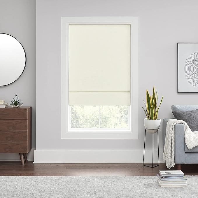 ECLIPSE Kylie Total Privacy Blackout Cordless Lined Window Roman Shade for Living Room, 39 in x 64 in, Ivory