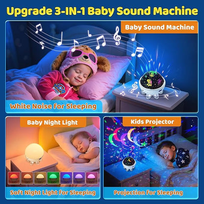 Baby Sound Machine for Kids Night Light Projector with Star, 30 Soothing Sounds White Noise Machine for Sleeping, 31 Color | 4 Films Baby Sleep Trainer, Remote+Timer+3 Brightness Night Light for Kids