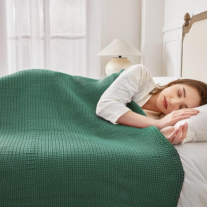 Guohaoi Knitted Weighted Blanket for Adults (Green 50"x75" 20lbs) No Beads Cooling Throw Blanket for Hot Sleepers, Home Decor Breathable Chunky Knit Heavy Blanket Use on Full Size Bed