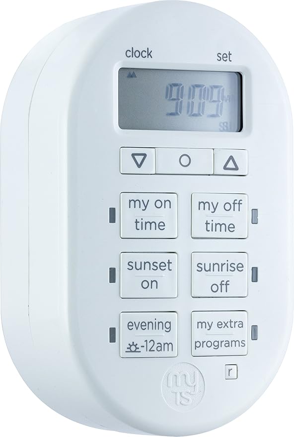 myTouchSmart Simple Set 7-Day Digital Timer, 1 Grounded Outlet Timer, Sunrise-Sunset Indoor Timer Outlet, Programmable ON/OFF Plug Timer, 125V Light Timer, Lamp Timer, Seasonal Lights, White, 33860