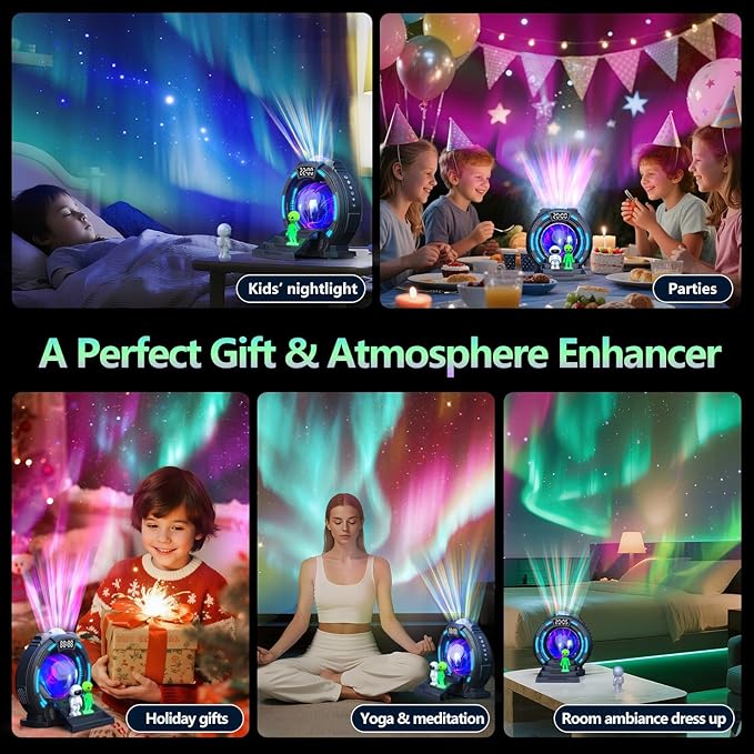 Galaxy Projector with Plasma Ball, 8 Aurora Lights, White Noise Machine, Bluetooth Speaker, Timer Alarm Clock, Remote Controlled Night Light for Bedroom, Kids/Adults, Party, Christmas Gifts