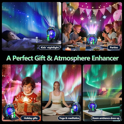 Galaxy Projector with Plasma Ball, 8 Aurora Lights, White Noise Machine, Bluetooth Speaker, Timer Alarm Clock, Remote Controlled Night Light for Bedroom, Kids/Adults, Party, Christmas Gifts