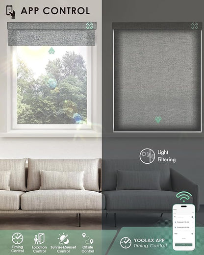 Yoolax Motorized Blinds with Remote, Light Filtering Smart Blinds Compatible with Alexa Google Home, Automatic Roller Shades for Indoor Windows Living Room, Custom Size (Starlight Smoke Blue)