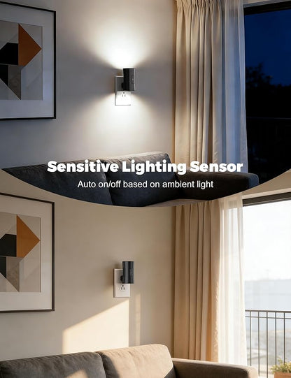 Night Light, 2-Pack Dimmable Plug-in Night Light with Auto On/Off & 90°Rotatable Plug, 0-100LM Adjustable Brightness,1W Ultra Low Energy for Bedroom, Hallway, Bathroom, Kids Room, White