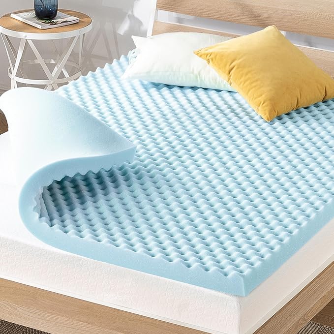Best Price Mattress 3 Inch Egg Crate Memory Foam, Cooling Gel Infusion, Full Mattress Topper, Dorm Essentials, Blue