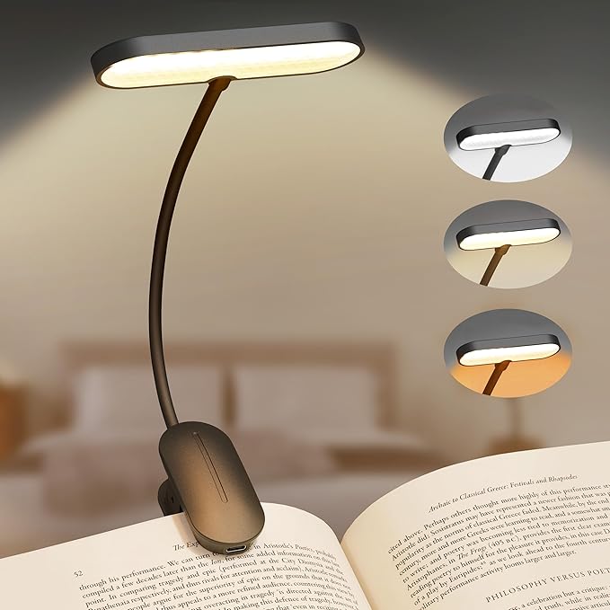 Book Light for Reading at Night, Rechargeable Book Reading Light Clip on, 3 Color Modes & Stepless Dimming, 14 LEDs & 80 Hrs Lightweight Reading Lamp for Book Lovers