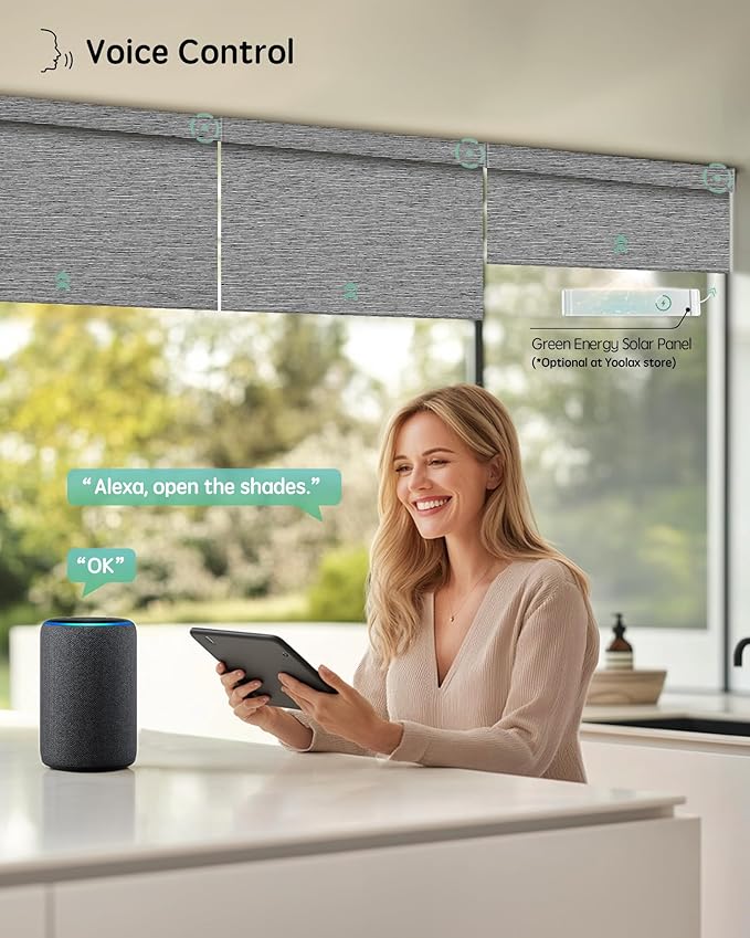 Yoolax Motorized Blinds with Remote, Smart Blinds for Windows Blackout Automatic Shades Compatible with Alexa Remote Control Roller Window Shades with Valance, Custom Size (V-Basalt Stripe)
