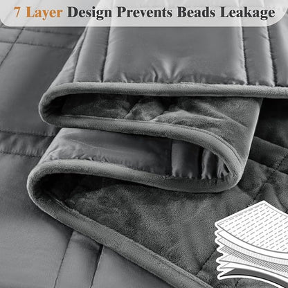 LBRO2M Cooling Weighted Blanket 30 lbs 88" X 87" with One Cooling Side, Flannel Heavy Blanket with Glass Beads, Soft Thick Comfort Blankets for Adults Bed Heavy Blanket, Gray