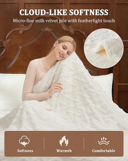 CAROMIO Electric Blanket Full Size - Thick Tufted Sherpa Heated Blanket Full Size with 10 Heating Levels and 10 Time Settings, ETL Certified Machine Washable Fast Heating Blanket Full 72"×84", White
