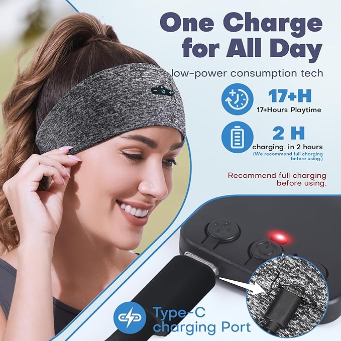 Sleep Headphones Bluetooth Headband for Side Sleeper, 17H Playtime, Wireless Headband Headphones with HD Stereo Speakers for Workout,Running,Yoga, Ideal Gifts for Men, Women, Teens, Pink+Grey