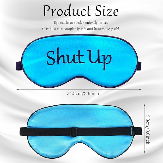 Geyoga 4 Pieces Funny Eye Mask for Sleep Soft Satin Eye Mask Blackout Blindfold with Adjustable Strap Silk Cover Out Lights for Women Men Travel, Nap, Meditation (Black, Light Blue, Pink, Gold)
