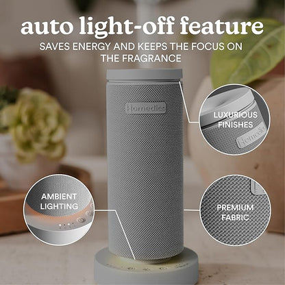 Homedics SereneScent Mini Fabric Rechargeable Waterless Diffuser, Cordless Aromatherapy Device, Use with SereneScent Oil 15ml (Sold Separately), Adjustable Mist Intensity & Ambient Light, Gray