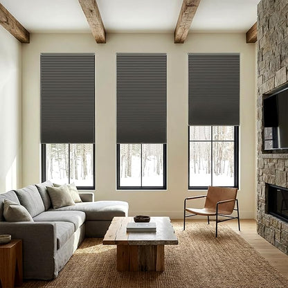 LazBlinds Cordless Cellular Shades, No Tools No Drill Blackout Honeycomb Shades Pleated Blinds for Windows, 29'' W x 48'' H, Midnight Black