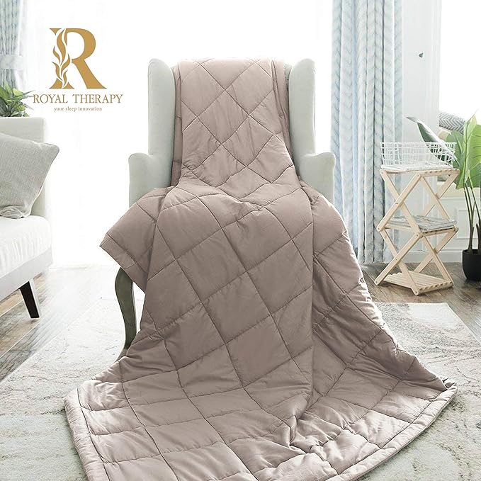 Royal Therapy Weighted Blanket - Heavy 100% Cotton Blankets with Premium Glass Beads (60''x80'' 25lbs, Texas Leather), Suitable for One Person (~250lb) - Use on Queen/King Bed