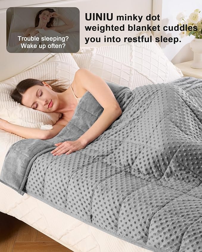 Weighted Blanket for Adults Twin Size 15 lbs, Soft Cooling Minky Dot Heavy Breathable Blanket for All-Season, Washable Weighted Throw with Glass Beads, 48 x 72 Inches, Grey