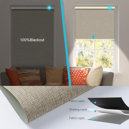 Motorized Blinds with Remote, 100% Blackout Smart Blind Roller Shades Compatible with Alexa Homekit, Automatic Electric Shades for Windows Customized Size（Elegant-Cream）