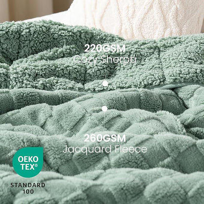 Drewin Weighted Blanket Full Size 15 Pounds, Ultra-Soft Fluffy Jacquard Sherpa Weighted Blankets for Couch Bed, Cozy Heavy Blanket for Winter, 48 x 72 inches, Sage Green