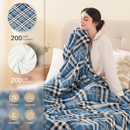 Homemate Electric Blanket Heated Throw - 50“x60“ Ultra Soft Cozy Flannel Heating Blanket with 10 Fast Heat Levels 8 Hours Auto Off Over-Heated Protection ETL Certification Keep Warm in Home Office