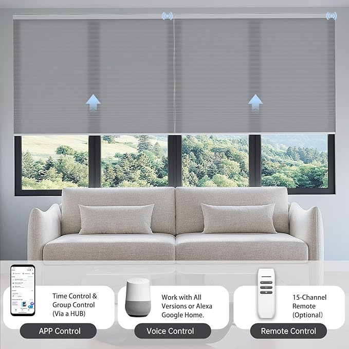 Motorized Cellular Shades with Remote, Light Filtering Smart Cellular Shades Compatible with Alexa, Honeycomb Window Blinds for Bedroom Home Office, Custom Size, Half Shading Misty Lavender