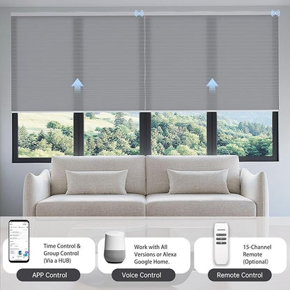 Motorized Cellular Shades with Remote, Light Filtering Smart Cellular Shades Compatible with Alexa, Honeycomb Window Blinds for Bedroom Home Office, Custom Size, Half Shading Misty Lavender